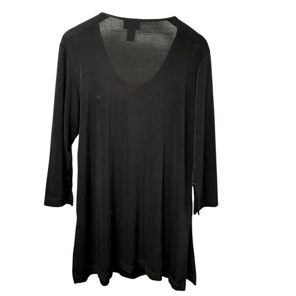 Chicos Travelers Black Beaded Slinky Tunic Large (Chicos 2) Stretch Womens Top - Picture 4 of 10